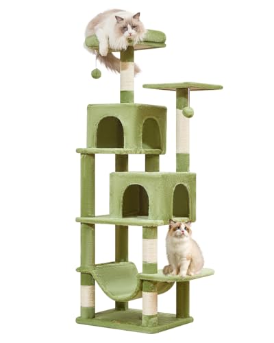 Taoqimiao Kratzbaum, 61 Zoll Katzenturm für Indoor-Katzen, Plüsch Mehrstufige Katzenhütte mit 5 Kratzstämmen, 2 Sitzstangen, 2 Höhlen, Hängematte, 2 Pompons, MS013SGR Grün Taoqimiao Kratzbaum, 61 Zoll Katzenturm für Indoor-Katzen, Plüsch Mehrstufige Katzenhütte mit 5 Kratzstämmen, 2 Sitzstangen, 2 Höhlen, Hängematte, 2 Pompons, MS013SGR Grün von Taoqimiao