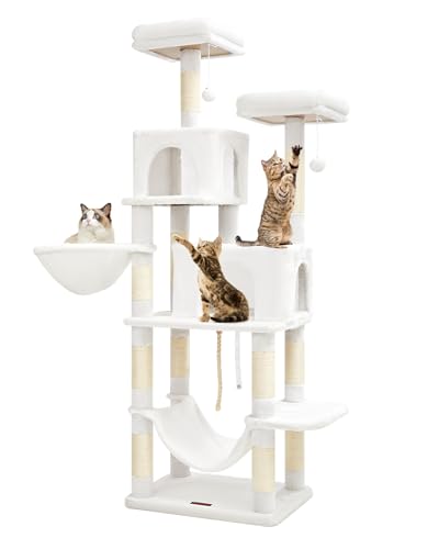 Taoqimiao Kratzbaum, 66,2 Zoll Katzenturm für Indoor-Katzen, Plüsch Mehrstöckige Katzenhütte mit 12 Kratzstämmen, 2 Sitzstangen, 2 Höhlen, Hängematte, 2 Pompons, Cremeweiß MS013C Taoqimiao Kratzbaum, 66,2 Zoll Katzenturm für Indoor-Katzen, Plüsch Mehrstöckige Katzenhütte mit 12 Kratzstämmen, 2 Sitzstangen, 2 Höhlen, Hängematte, 2 Pompons, Cremeweiß MS013C von Taoqimiao