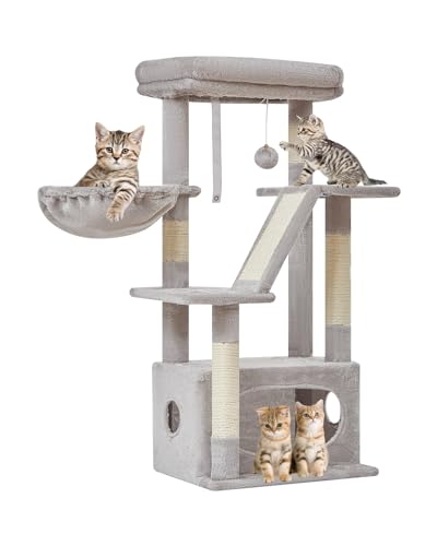 Taoqimiao Kratzbaum, 97 cm, Katzenturm für Indoor-Katzen, geeignet für Kätzchen mit luxuriöser Katzenhütte mit verstellbaren Körben und luxuriöser Sitzstange, Hellgrau MS029SW Taoqimiao Kratzbaum, 97 cm, Katzenturm für Indoor-Katzen, geeignet für Kätzchen mit luxuriöser Katzenhütte mit verstellbaren Körben und luxuriöser Sitzstange, Hellgrau MS029SW von Taoqimiao