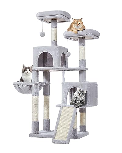 Taoqimiao Kratzbaum, Katzenturm mit Kratzstämmen, Katzenbaumhaus für Indoor-Katzen mit Hängematten, Spielzeug, Wohnhaus und großem Kratzbrett, 140 cm, Hellgrau MS012W Taoqimiao Kratzbaum, Katzenturm mit Kratzstämmen, Katzenbaumhaus für Indoor-Katzen mit Hängematten, Spielzeug, Wohnhaus und großem Kratzbrett, 140 cm, Hellgrau MS012W von Taoqimiao