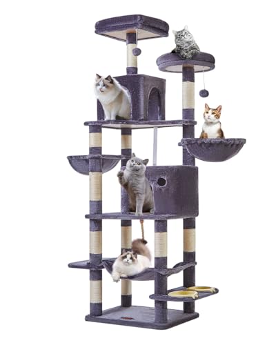Taoqimiao Kratzbaum Katzenturm für Indoor-Katzen, Plüsch-Katzenhütte mit mehreren Ebenen, 12 Kratzstämmen, 2 Sitzstangen, 2 Höhlen, Hängematte, 2 Pompons MS016G Rauchgrau Taoqimiao Kratzbaum Katzenturm für Indoor-Katzen, Plüsch-Katzenhütte mit mehreren Ebenen, 12 Kratzstämmen, 2 Sitzstangen, 2 Höhlen, Hängematte, 2 Pompons MS016G Rauchgrau von Taoqimiao
