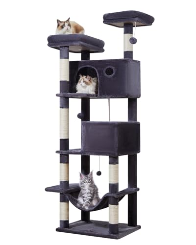 Taoqimiao Kratzbaum für große Katzen, Plüsch-Katzenbaum mit 7 Kratzstämmen, 2 Luxus-Sitzstangen, 2 Höhlen, Hängematte, 2 Pompons, Kratzbrett für Indoor-Katzen MS030LG Rauchgrau Taoqimiao Kratzbaum für große Katzen, Plüsch-Katzenbaum mit 7 Kratzstämmen, 2 Luxus-Sitzstangen, 2 Höhlen, Hängematte, 2 Pompons, Kratzbrett für Indoor-Katzen MS030LG Rauchgrau von Taoqimiao