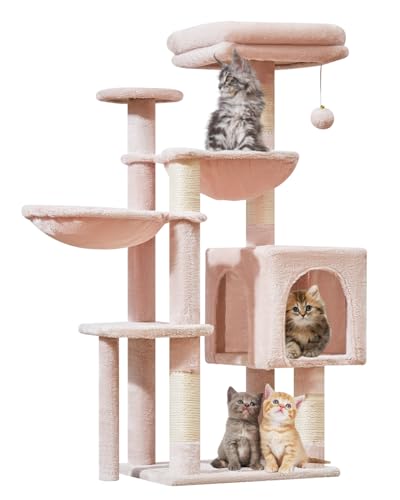 Taoqimiao MS019P Kratzbaum, Katzenturm für Indoor-Katzen, geeignet für Kätzchen, Plüsch-Katzenhaus mit 5 Kratzstämmen, Plüsch-Sitzstange, 2 Hängematte, Pompons, MS019P Jelly Pink Taoqimiao MS019P Kratzbaum, Katzenturm für Indoor-Katzen, geeignet für Kätzchen, Plüsch-Katzenhaus mit 5 Kratzstämmen, Plüsch-Sitzstange, 2 Hängematte, Pompons, MS019P Jelly Pink von Taoqimiao