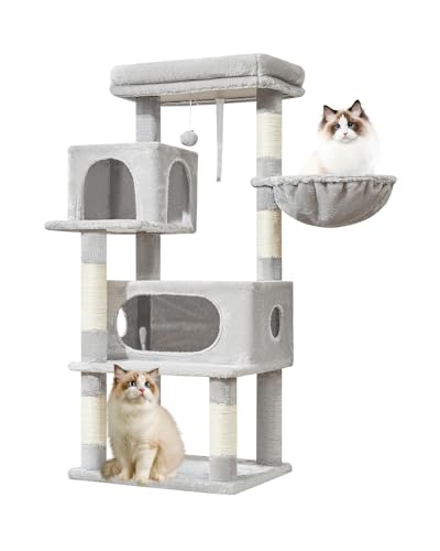 Taoqimiao Kratzbaum, 124 cm, Katzenturm für Hauskatzen, 2 luxuriöse Katzenhütte mit verstellbaren großen Hängekörben und großer luxuriöser Sitzstange, Hellgrau MS029LW Taoqimiao Kratzbaum, 124 cm, Katzenturm für Hauskatzen, 2 luxuriöse Katzenhütte mit verstellbaren großen Hängekörben und großer luxuriöser Sitzstange, Hellgrau MS029LW von Taoqimiao