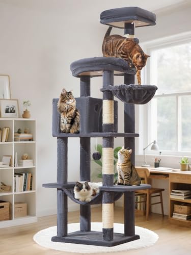 Taoqimiao MS042G Kratzbaum, 167,6 cm, großer Katzenturm mit Kratzstämmen, luxuriöse große Plattform für große Katzen mit weicher Hängematte, verstellbarer Korb, Deluxe-Cat Cando, Sitzstange oben Taoqimiao MS042G Kratzbaum, 167,6 cm, großer Katzenturm mit Kratzstämmen, luxuriöse große Plattform für große Katzen mit weicher Hängematte, verstellbarer Korb, Deluxe-Cat Cando, Sitzstange oben von Taoqimiao
