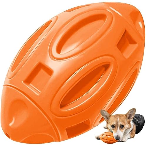 Taozoey Gummi-Kauball mit Quietscher, Quietschende Gummi Rugby-Kauball, Fast Unzerstörbares und Langlebiges Interaktives Haustierspielzeug für Mittelgroße und Große Rassen (Orange) von Taozoey