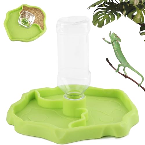 Taozoey Schildkröte Wasserspender, 2 in 1 Schildkröten Wasserschale und Futterbecken, Reptilien Wasserspender Automatisierte Trinkschale für Schildkröte, Eidechse, Hamster, Schlange von Taozoey