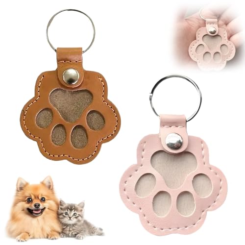 Tarange Haustier-Schlüsselanhänger Personalisiert für Katzen und Hunde, Süßer Schlüsselanhänger mit Pfoten aus Leder, Tierhaar-Souvenir-Aufbewahrungstasche, Gedenkgeschenk für Hunde Katzen (B) von Tarange