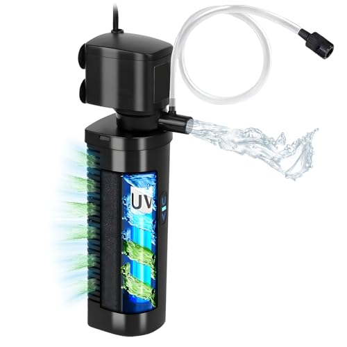 Tararium Aquarium Filter mit 5W U-V-Licht – Tauchpumpe für klares Wasser in Süßwasser-/Meerwasser- & Schildkröten-Aquarien (80-300 Liter, 750 L/h, Ultra-Leise) von Tararium