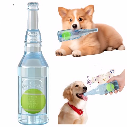 Tasmegol Pet Chew Bierflasche mit Tennisball, Crunchnplay Wasserflasche, quietschendes Hundespielzeug für aggressive Kauer von Tasmegol