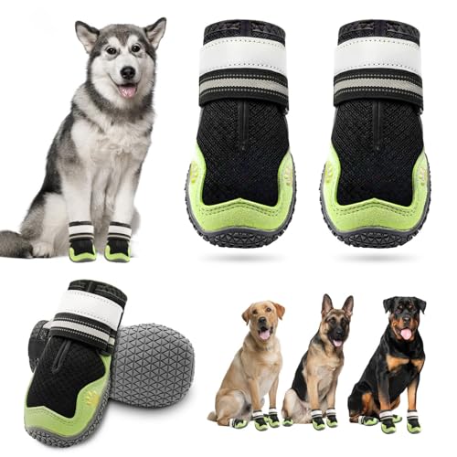 Hundestiefel, Pfotenschutz, Sommer, atmungsaktiv, rutschfest, stabile rutschfeste Sohle mit reflektierendem Band für heiße Straßenoberflächen, für kleine, mittelgroße bis große Welpenstiefel, 4 Stück Hundestiefel, Pfotenschutz, Sommer, atmungsaktiv, rutschfest, stabile rutschfeste Sohle mit reflektierendem Band für heiße Straßenoberflächen, für kleine, mittelgroße bis große Welpenstiefel, 4 Stück von Tasperfed