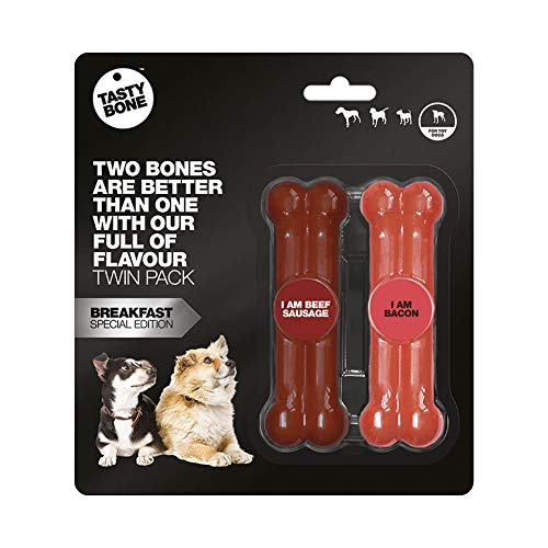 Rosewood 57183 Doppelpack TastyBone Hundespielzeug aus Nylon, Sonderedition mit Rindswurst - und Speck - Geschmack (englisches Frühstück), 11 cm von Tasty Bone