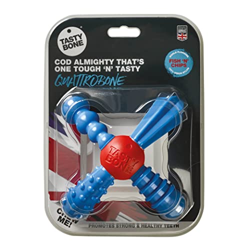 Tasty Bone QuattroBone Hundekauspielzeug für kleine Hunde (Fisch- und Chips-Geschmack), außergewöhnlich robust, fördert gesunde Zähne und Zahnfleisch (hergestellt in Großbritannien aus 100% von Tasty Bone