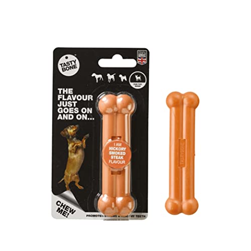 TastyBone Knochen Hunde Kau-Spielzeug, Hickory Rauch-Steak Geschmack (Welpe/Toy Rassen) (Orange) von Tasty Bone