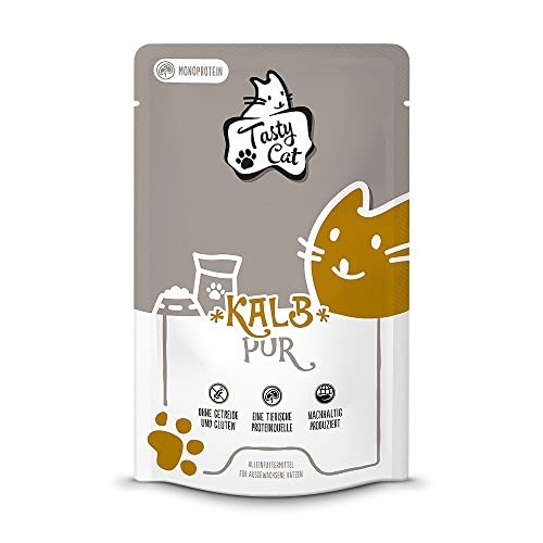 Tasty Cat Nassfutter für Katzen Mono Kalb pur 12 x 125g. | getreidefrei | zuckerfrei | Monoprotein von Tasty Cat
