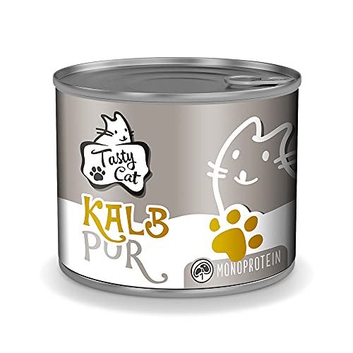 Tasty Cat Nassfutter für Katzen Mono Kalb pur 6 x 200g. | getreidefrei | zuckerfrei | Monoprotein von Tasty Cat