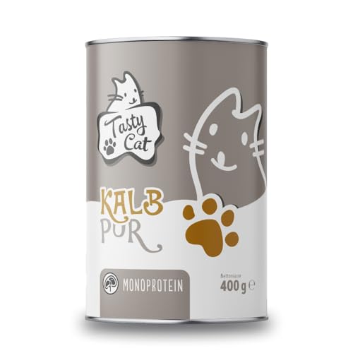 Tasty Cat Nassfutter für Katzen Mono Kalb pur 6 x 400g. | getreidefrei | zuckerfrei | Monoprotein von Tasty Cat