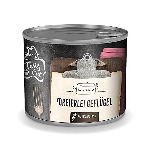 Tasty Cat Terrine Nassfutter für Katzen Dreierlei Geflügel 6 x 180g. | getreidefrei | in Soße | zuckerfrei von Tasty Cat