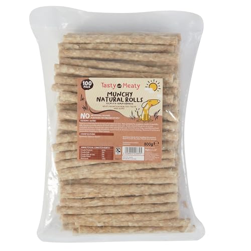 Lecker und fleischig – Munchy Rolls, natürlich, 12 cm x 9–10 mm, 100 Stück (ca. 800 g) von Tasty and Meaty