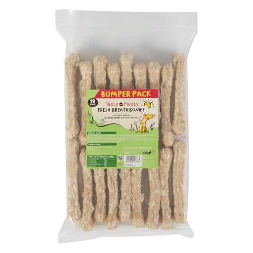 Tasty & Meaty – Fresh Breath Minzknochen, Mega-Packung, 10 cm, 18 Stück Tasty & Meaty – Fresh Breath Minzknochen, Mega-Packung, 10 cm, 18 Stück von Tasty and Meaty
