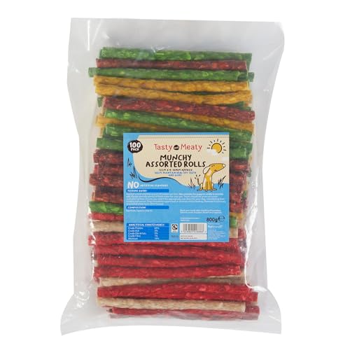 Tasty & Meaty – Munchy Rolls, sortiert, 12 cm x 9–10 mm, 100 Stück (ca. 800 g) von Tasty and Meaty