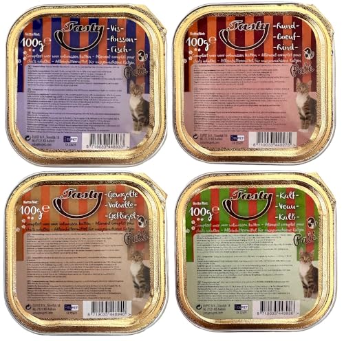 256 x 100g Katzenfutter Pastete Mix Verschiedene Sorten 256 x 100g Katzenfutter Pastete Mix Verschiedene Sorten von Tasty