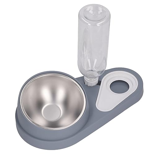 Doppelte Hunde- und Katzennäpfe, Automatische Trinkflasche, Nackenschutz, Geneigtes Wasser- und Futternapf-Set für Haustiere (Graublau) von Tbest