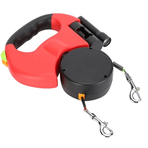 Dual Dog Extiderable LE Retractab, Hundehalsbänder und Traktionen Haustier Automatisch Ausziehbarer Ible Hundekatze Traktionsseil Dual -Head -Hand Halten mit LED -Licht (Rot) von Tbest