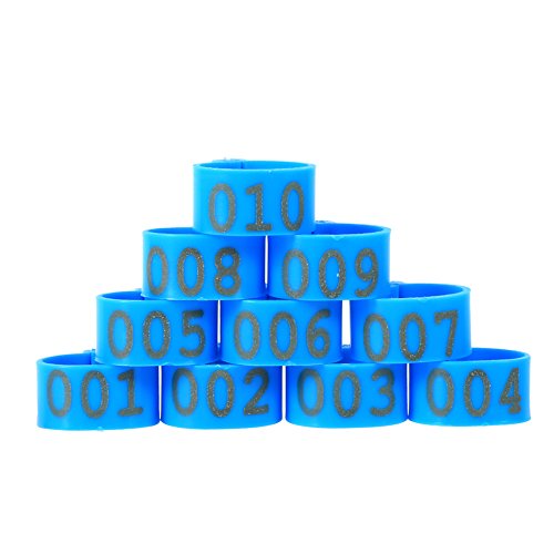 Tbest Geflügelfutter- und Bewässerungszubehör, 100 Stück/Beutel, 16 Mm, 001–100, Nummerierte Kunststoff-Geflügelhühner, Enten, Gänsebeinbänder, Ringe (Blue) von Tbest