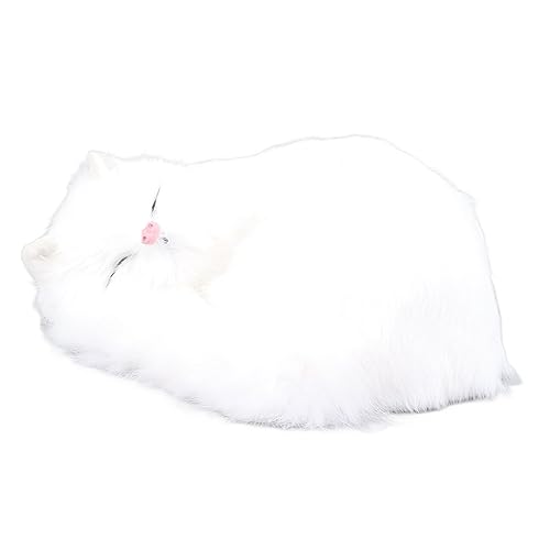 Tbest Katzenstatue aus Pelz, niedliche und realistische Plüschkatzenfigur mit leuchtenden Augen, tolles dekoratives Stück für Wohnzimmer oder Geschäft (Weiß Tbest Katzenstatue aus Pelz, niedliche und realistische Plüschkatzenfigur mit leuchtenden Augen, tolles dekoratives Stück für Wohnzimmer oder Geschäft (Weiß von Tbest