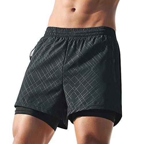 Tbest Laufshorts für Herren, 2-in-1-Shorts für Fitnessstudio, Yoga, Sport MIT Schnell Trocknendem, Atmungsaktivem Stoff Zumauden, Basketball-Training, Fitnesstraining von Tbest