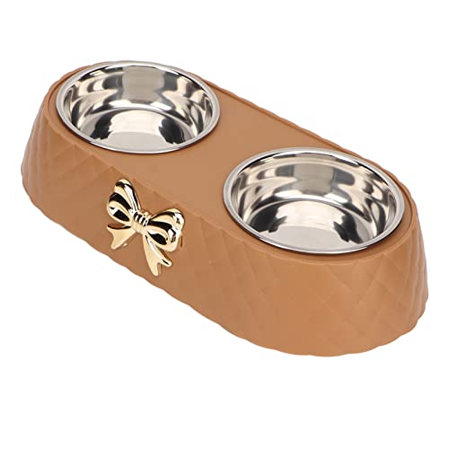 Tbest Pet Productouble Haustiernäpfe Verhindern EIN Verrutschen, Edelstahl-Tierfutter-Wassernäpfe mit Schleife, Dekorhalter für Hunde, Katzen, Hunde, Tägliche Lagen (Brown) von Tbest