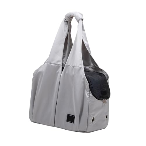 Tragbare Transportbox für Haustiere, Karamell/Marineblau/Grau, Lichtung, 480 G, für 6 Kg, Hunde Bis 5 Kg, Netz und SAMT, 3D-Design, Sitzenfenster (Grey) von Tbest