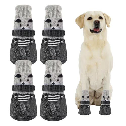 Tchsrim 4 Stück Hundesocken Anti Rutsch,Weiche Socken für Pfotenschutz Hund von Hunden mit Verstellbarem Klettverschluss für den Innen- und Außenbereich (M) von Tchsrim