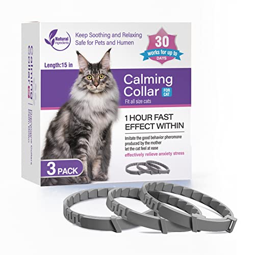 Beruhigendes Halsband für Katzen und Kätzchen, Pheromon-Halsband, effizient, lindert Angstzustände, Stress, Pheromone, beruhigend, bequem, verstellbar, mittelgroße und große Katzen, 3 Stück von Tcllka