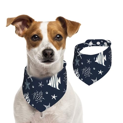 Meerestiere Fische Seesterne Muscheln Cartoon Nautisches Sommerleben im Ozean, Haustier-Lätzchen, Schal, Katzen, Hunde, Bandana, Hunde, Handtuch, Lätzchen, verstellbar, Haustier-Schal,L von Tcoay