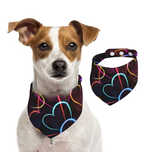 Neon Bunte Linie Herzmuster, Haustier-Lätzchen, Schal, Katzen, Hunde, Bandana, Hunde, Handtuch, Lätzchen, verstellbar, Haustier-Schal,M von Tcoay