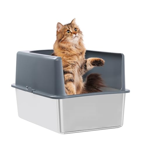 Geschlossene Katzentoilette aus Edelstahl mit Deckel Extra XL Katzentoilette aus Metall mit hoher Seite (mittel) von Tdtr