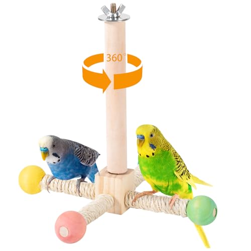 TeTupGa Rotierende Vogelsitzstange, Spielzeug, Holz, zum Aufhängen, für Papageien, Fitnessstudio, Übungsständer, Käfigzubehör, Schleifen, Klettern, Stehstange für Nymphensittiche, Sittiche, kleine von TeTupGa