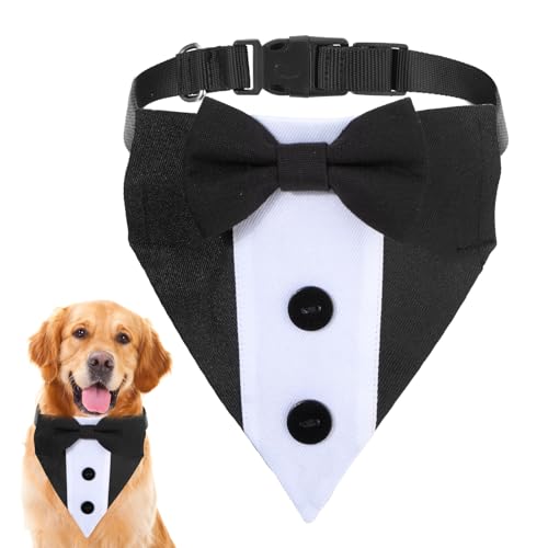 Hund Smoking Bandana Halsband, Verstellbarer Hunde-Smoking, formelles Hunde-Hochzeits-Outfit, Bandana, Schwarzes Hundehalsband mit Fliege, Hundeanzug-Kostüm für kleine große Hunde (S) von Teaaha