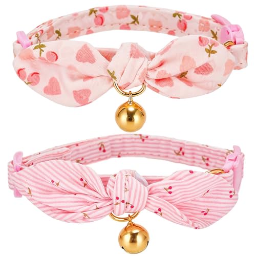 Katzenhalsband aus Baumwolle, mit Glöckchen-Anhänger, niedliches Katzenhalsband mit abnehmbarer Schleife, 2 Stück Katzenhalsband aus Baumwolle, mit Glöckchen-Anhänger, niedliches Katzenhalsband mit abnehmbarer Schleife, 2 Stück von Teaaha