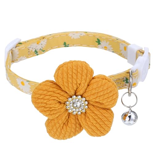 Katzenhalsband mit Glöckchen, Katzenhalsband mit Strasssteinen, Blume, Kätzchen, Halsband mit Glöckchen, Haustierhalsband mit Blumenmuster und Sicherheitsschnalle für Katzen und Welpen, 18–30 cm, Gelb Katzenhalsband mit Glöckchen, Katzenhalsband mit Strasssteinen, Blume, Kätzchen, Halsband mit Glöckchen, Haustierhalsband mit Blumenmuster und Sicherheitsschnalle für Katzen und Welpen, 18–30 cm, Gelb von Teaaha