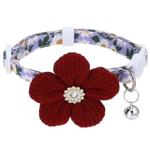 Katzenhalsband mit Glöckchen, Katzenhalsband mit Strasssteinen, Blume, Kätzchen, Halsband mit Glöckchen, Haustierhalsband mit Blumenmuster und Sicherheitsschnalle für Katzen und Welpen, 18–30 cm Katzenhalsband mit Glöckchen, Katzenhalsband mit Strasssteinen, Blume, Kätzchen, Halsband mit Glöckchen, Haustierhalsband mit Blumenmuster und Sicherheitsschnalle für Katzen und Welpen, 18–30 cm von Teaaha