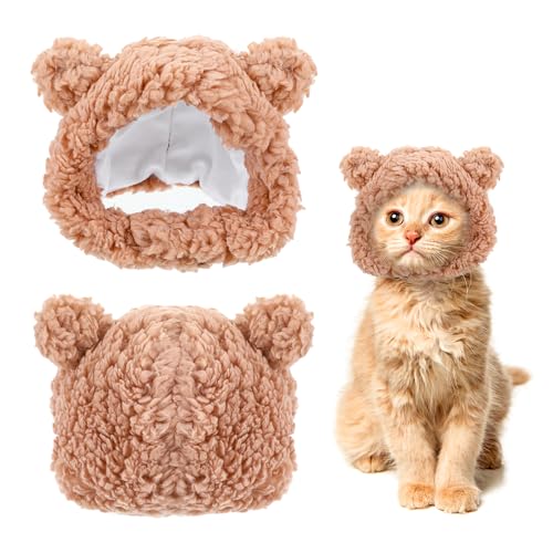 Niedliches Katzenkostüm, Bärenhut, weiche Plüsch-Kopfbedeckung für Katzen und kleine Hunde, verstellbar, warmes Winter-Accessoire, weiche kleine Haustier-Kopfbedeckung für Fotoshootings und Partys Niedliches Katzenkostüm, Bärenhut, weiche Plüsch-Kopfbedeckung für Katzen und kleine Hunde, verstellbar, warmes Winter-Accessoire, weiche kleine Haustier-Kopfbedeckung für Fotoshootings und Partys von Teaaha