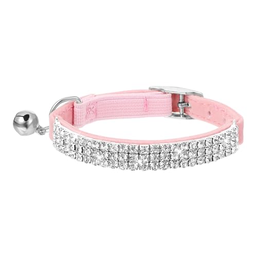 Strass-Katzenhalsband mit Glöckchen, weicher Samt, verstellbares Halsband für kleine Hunde und Katzen, funkelndes Diamant-Design, sichere Abreißfunktion für Partys, Geschenke (Rosa) von Teaaha