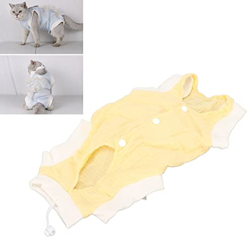 Teahutty Genesungsanzug für Katzen nach Operationen mit Knöpfen und Mikro-Stretchband-Design, Atmungsaktiver, Bequemer Katzen-Genesungsanzug aus Gaze aus Baumwolle für(L 23.6 X 27cm-Gelb) von Teahutty