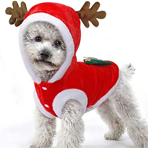 Hund Weihnachten Kostüme, Haustier Kaltes Wetter Pullover Mantel, Jumpsuit Bekleidung für kleine mittelgroße Hunde Katzen Party Cosplay (Large, Rot) von Tealots