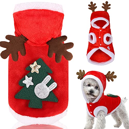 Hund Weihnachten Kostüme, Haustier Kaltes Wetter Pullover Mantel, Jumpsuit Bekleidung für kleine mittelgroße Hunde Katzen Party Cosplay (Small, Rot) von Tealots