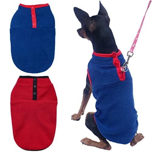 Hunde-Fleeceweste, warmer Pullover, Fleece-Welpenjacke, Herbst und Winter, kaltes Wetter, Kleidung, Haustier-Stretch-Fleecebekleidung mit Knöpfen für kleine, mittelgroße Hunde und Katzen, Rot + Blau, Hunde-Fleeceweste, warmer Pullover, Fleece-Welpenjacke, Herbst und Winter, kaltes Wetter, Kleidung, Haustier-Stretch-Fleecebekleidung mit Knöpfen für kleine, mittelgroße Hunde und Katzen, Rot + Blau, von Tealots