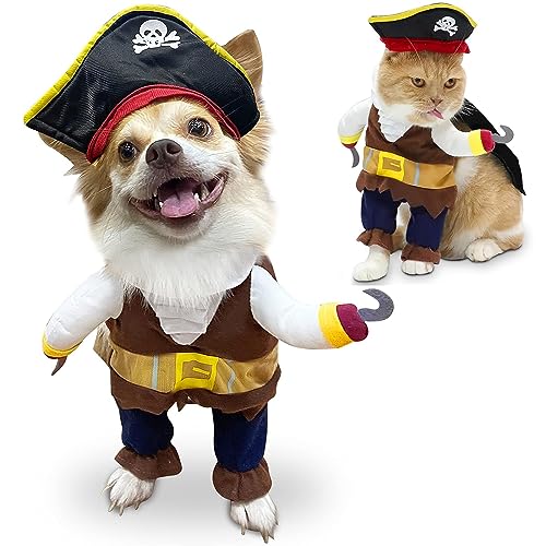 Hunde-Halloween-Kostüm, Fluch der Karibik, lustig, Cosplay-Party-Kleidung für kleine, mittelgroße Hunde, Katzen, Welpen, coole Kleidung mit Hut, für Halloween-Zubehör (XS) von Tealots